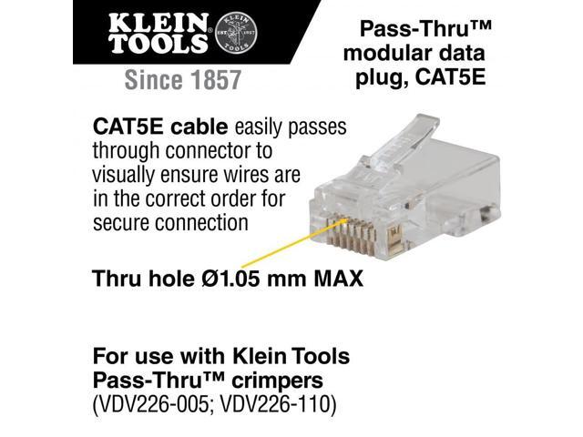 Klein Tools VDV826-702 Pass-Thru Modular Data Plug, RJ45 CAT5E, Gold Plated, Pass Through Connectors 50-Pack