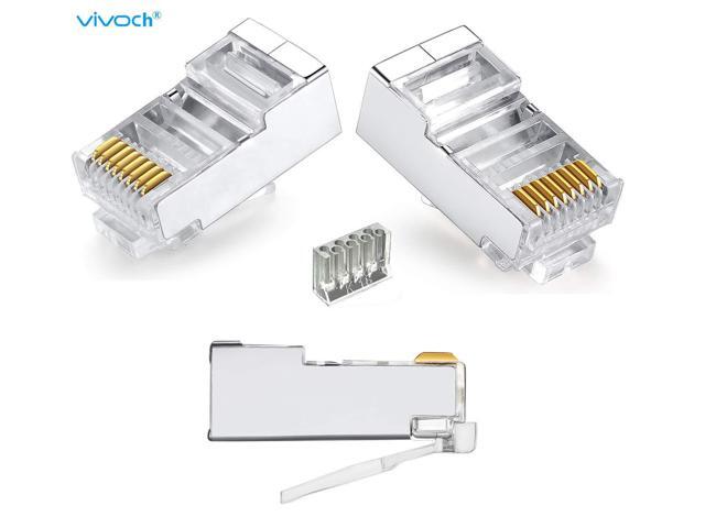 50 Pcs Cat6 RJ45 Connectors, Cat6 RJ45 Plugs, Cat6 2-Piece Metal Shielded RJ45 Ends FTP 8P8C Modular Network Plug Connector