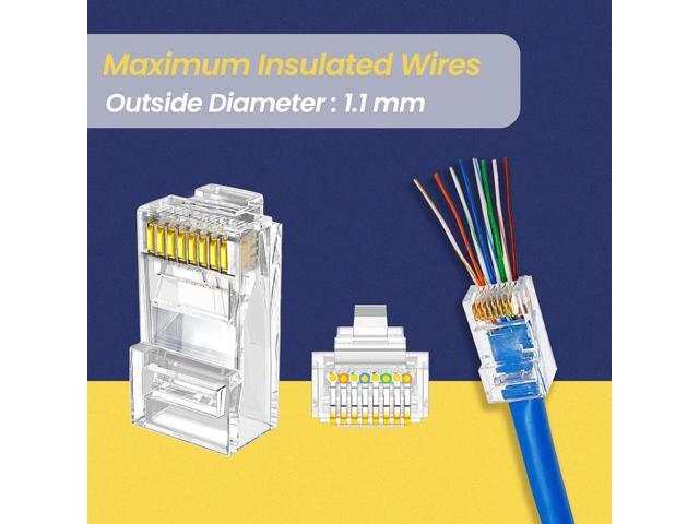 PETECHTOOL Cat6 RJ45 Pass Through Connectors 130-Pack Cat6 Cat5 Ethernet Connector for Solid or Stranded UTP Cable 100PCS Cat6 Cat5e Connectors,...