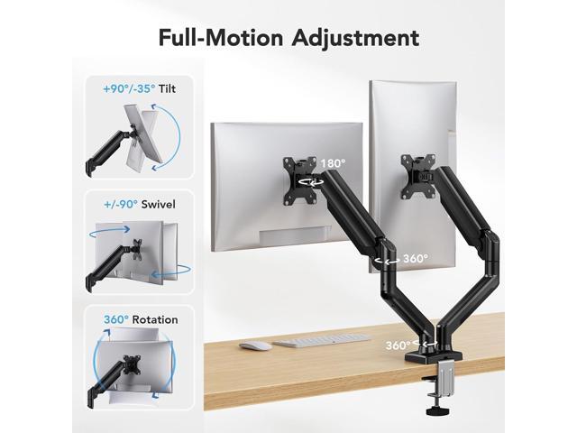 HUANUO Dual Monitor Mount for 2 Monitors up to 32 inches, Each Arm Holds Max 22lbs, Dual Monitor Stand with Gas Spring System,...