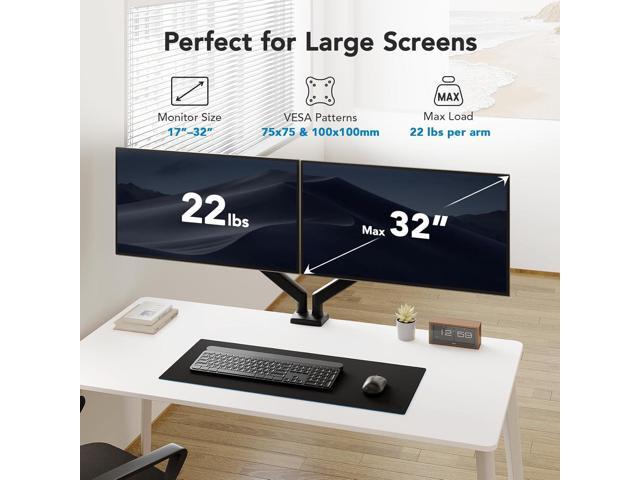 HUANUO Dual Monitor Mount for 2 Monitors up to 32 inches, Each Arm Holds Max 22lbs, Dual Monitor Stand with Gas Spring System,...