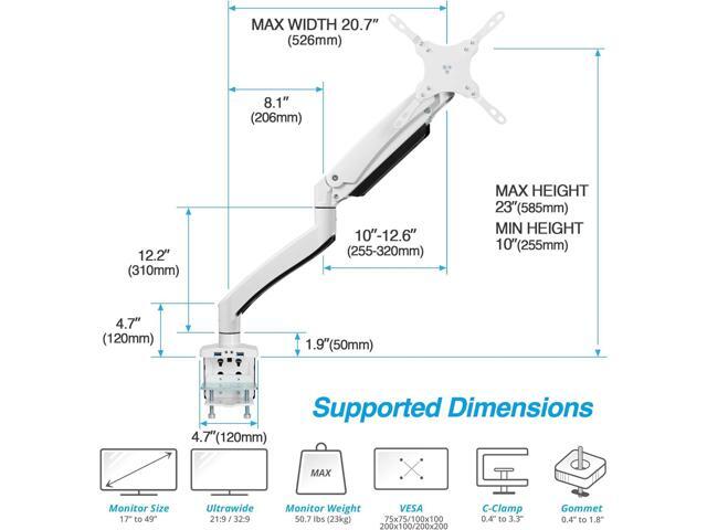 AVLT Single 17'-49' Super Ultrawide Monitor Arm for Screens Up to 50 lbs, Premium Aluminum Desk Stand, Adjustable Pneumatic Height, Full Motion...