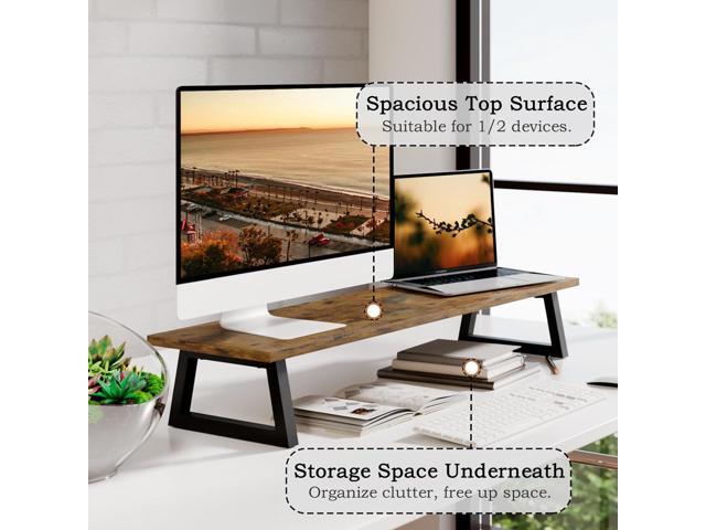 TEAMIX 31.5 inch Dual Monitor Riser for 2 Monitors, Long Monitor Stand Riser TV Stand Riser Monitor Stand for Desk Wood & Steel Desktop Riser Desk...