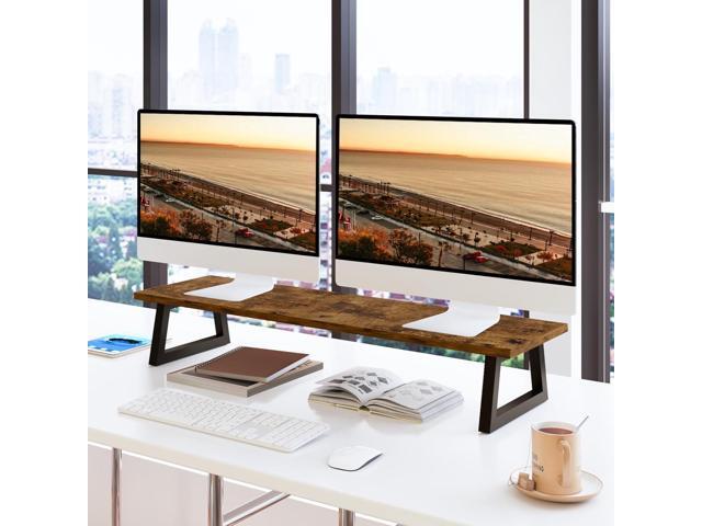 TEAMIX 31.5 inch Dual Monitor Riser for 2 Monitors, Long Monitor Stand Riser TV Stand Riser Monitor Stand for Desk Wood & Steel Desktop Riser Desk...