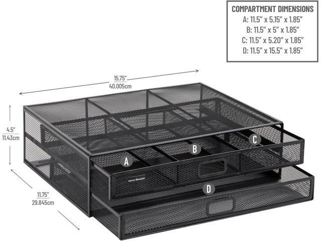 Mind Reader Monitor Stand, Ventilated Laptop Riser, Storage Drawer, Office, Metal Mesh, 15.75'L x 11.75'W x 4.5'H, Black