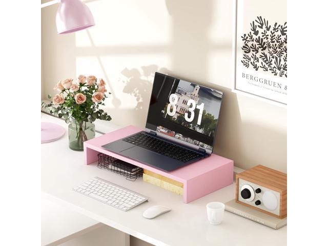 TEAMIX Pink Monitor Riser-20L inch, Wood Monitor Stand for Desk, Sturdy TV/Screen/PC/Printer/Laptop Riser,Computer Shelf with Storage TV Holder for...