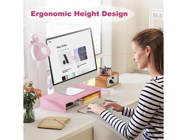 TEAMIX Pink Monitor Riser-20L inch, Wood Monitor Stand for Desk, Sturdy TV/Screen/PC/Printer/Laptop Riser,Computer Shelf with Storage TV Holder for...