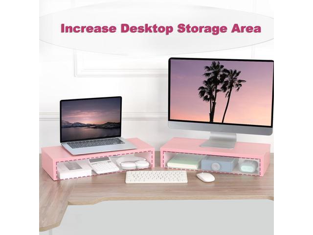 TEAMIX Pink Monitor Riser-20L inch, Wood Monitor Stand for Desk, Sturdy TV/Screen/PC/Printer/Laptop Riser,Computer Shelf with Storage TV Holder for...