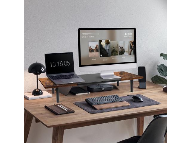 Dual-Monitor-Stand-Riser-For-Desk Adjustable Length 32-40 Inch, Large Desktop Computer Monitor Riser For 2 Screens, Desk Shelf Organizer Riser...