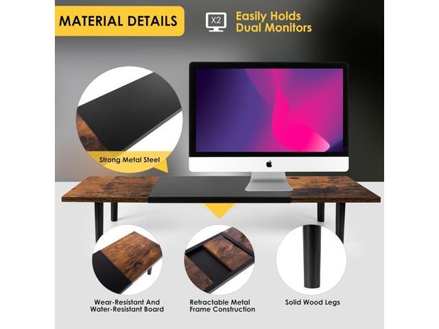 Dual-Monitor-Stand-Riser-For-Desk Adjustable Length 32-40 Inch, Large Desktop Computer Monitor Riser For 2 Screens, Desk Shelf Organizer Riser...