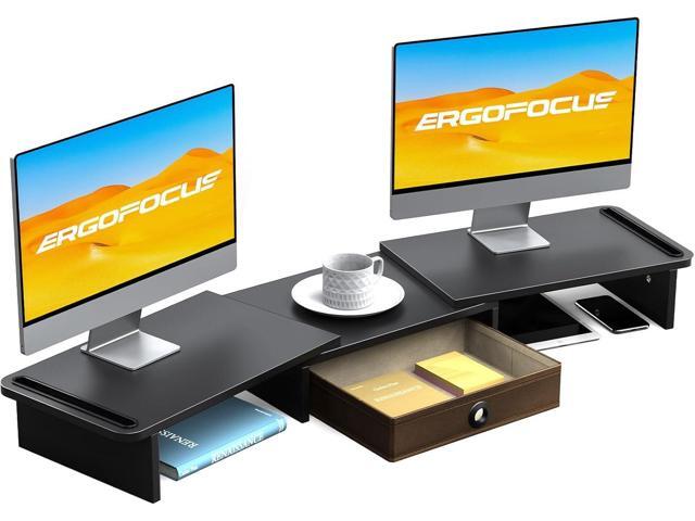 Dual Monitor Stand Riser with Drawer-Adjustable Length and Angle, Monitor Stand Riser for 2 Monitors, Desktop Organizer Stand for...