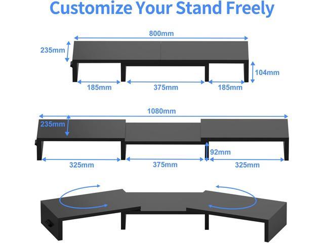 Pholiten Dual Monitor Stand Riser for 2 MonitorsDesktop Monitor Stand with Adjustable Length and Swivel Angles, Extra Long Multifunctional Stand up...