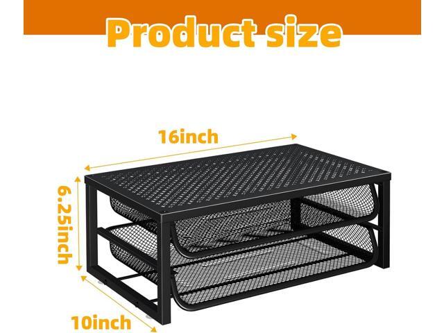 2 Pack 2-Tier Metal Monitor Stand Riser and Computer Desk Organizer with 2 Drawer for Laptop, Computer, iMac, Black