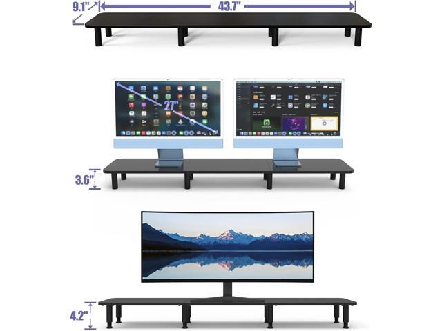 Dual Monitor Stand Riser 43.7 inLarge TV Stand for 2 Monitors Wood & Steel Leg Desktop Riser Desk Organization Home Office (DARK BLACK)