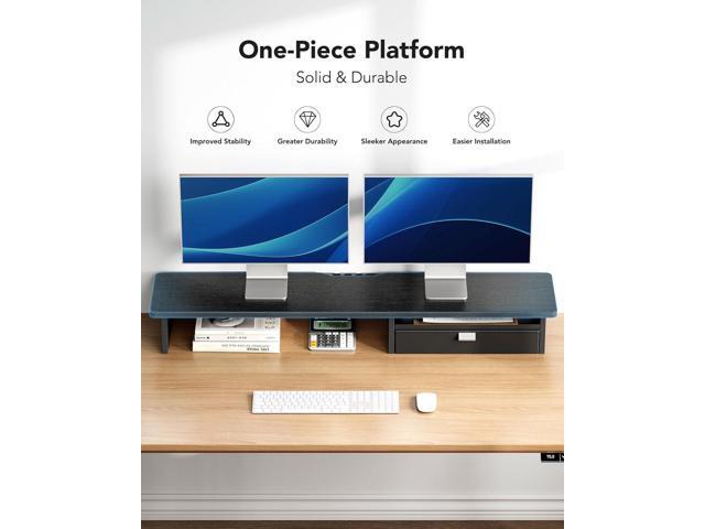 HUANUO Ergonomic Dual Monitor Stand Riser with Steel Tray & Fabric Drawer, Large Desk Organizer with One-Piece Platform, Monitor Stand for Desk,...