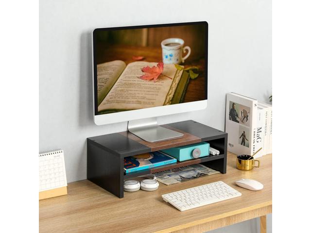 TEAMIX 2 Tiers Desktop Monitor Stand Riser 20 Inch Printer Stand with Storage Small TV Riser Laptop Wooden Desk Organizer Shelf Bookshelf...