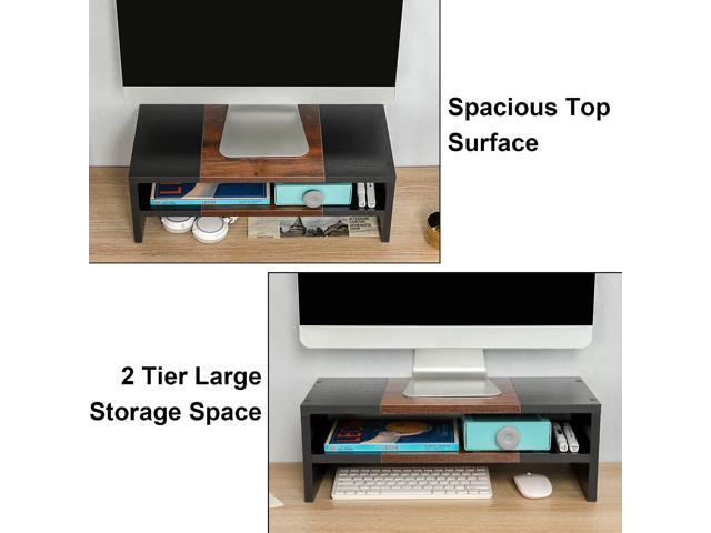 TEAMIX 2 Tiers Desktop Monitor Stand Riser 20 Inch Printer Stand with Storage Small TV Riser Laptop Wooden Desk Organizer Shelf Bookshelf...