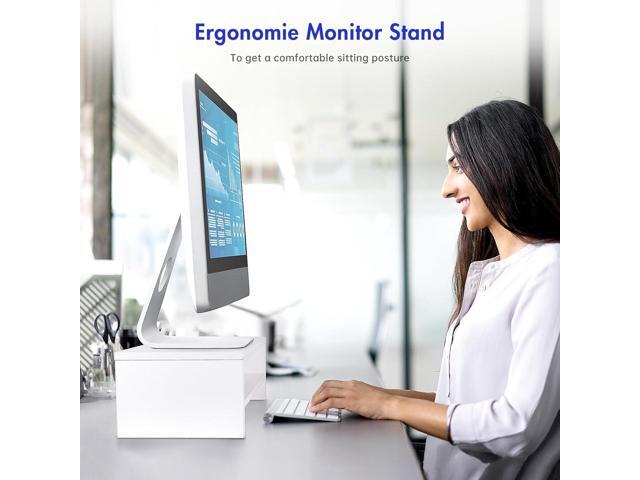 BEYGORM White Monitor Stand Riser for Desk,2 Tiers Wood Desk Shelf Computer Screen Stand with Storage for Desktop...