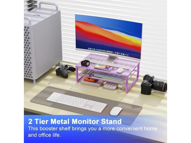 gianotter 2-Tier Metal Monitor Stand Riser, Office Desk Storage Organizer for Computer Monitor, Laptop, Printer, Office Supplies (Purple)