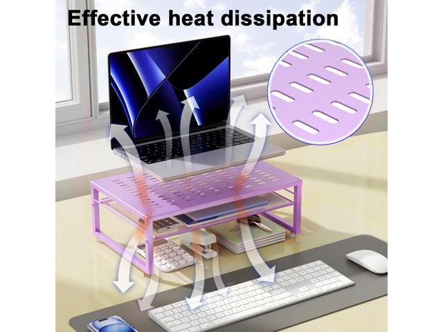 gianotter 2-Tier Metal Monitor Stand Riser, Office Desk Storage Organizer for Computer Monitor, Laptop, Printer, Office Supplies (Purple)