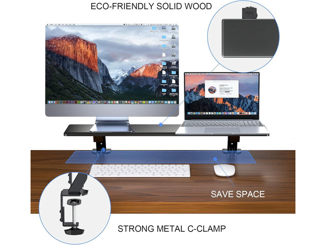 suptek Clamp-on 32 Inch Dual Monitor Desk Mount Riser Shelf Computer Stands for 2 Monitor,Laptop,Printer, Notebook,32.2 x 7.8 x 5.7