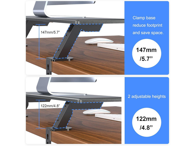 suptek Clamp-on 32 Inch Dual Monitor Desk Mount Riser Shelf Computer Stands for 2 Monitor,Laptop,Printer, Notebook,32.2 x 7.8 x 5.7