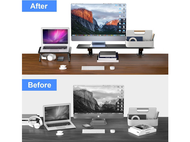 suptek Clamp-on 32 Inch Dual Monitor Desk Mount Riser Shelf Computer Stands for 2 Monitor,Laptop,Printer, Notebook,32.2 x 7.8 x 5.7