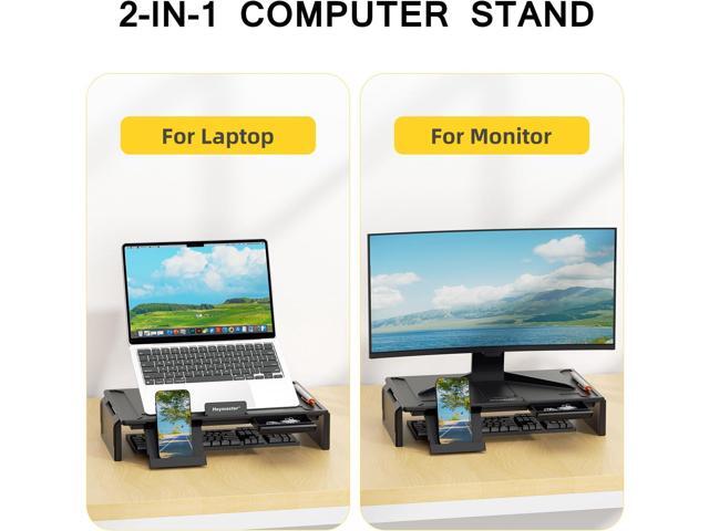 Monitor Stand for Desk, 2-IN-1 Foldable Laptop Stand, Computer Monitor Stand Riser, Desk Organizers and Accessories for Desktop, Laptop (Black)