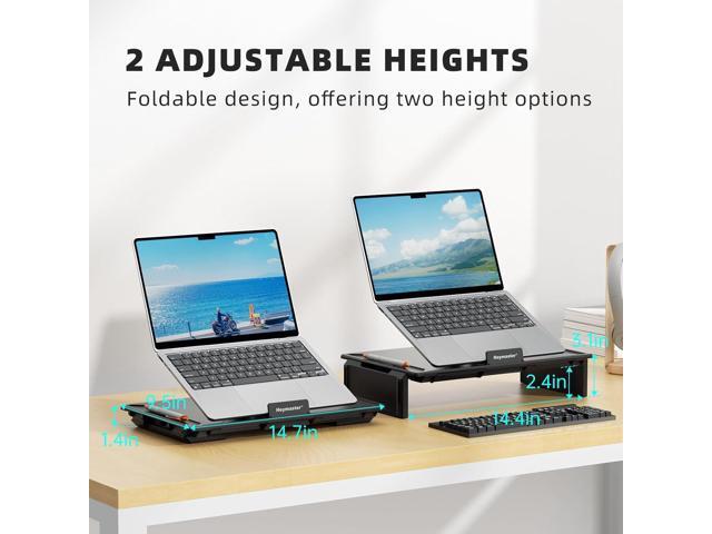 Monitor Stand for Desk, 2-IN-1 Foldable Laptop Stand, Computer Monitor Stand Riser, Desk Organizers and Accessories for Desktop, Laptop (Black)