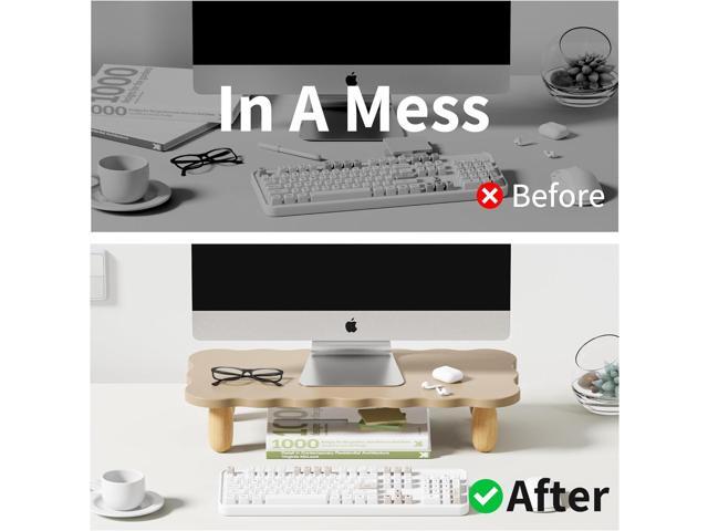 Monitor Stand Riser, Cookie-Shaped Sturdy Wood Computer Monitor Riser, Laptop Monitor Stand, Multi-Purpose Desktop Organizer Riser for Computer,...