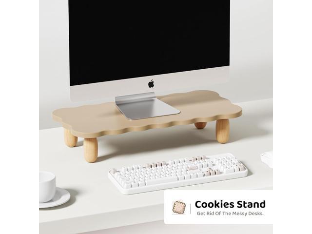 Monitor Stand Riser, Cookie-Shaped Sturdy Wood Computer Monitor Riser, Laptop Monitor Stand, Multi-Purpose Desktop Organizer Riser for Computer,...