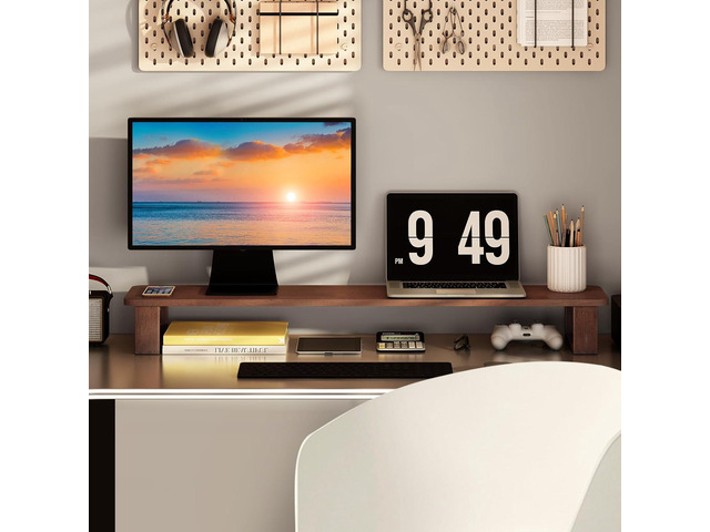 Ufine Dual Monitor Stand Riser 2 Heights Adjustable Wood Computer Monitor Stand Desktop Organizer, Large Monitor Stand for 2 Monitors, Laptop, TV,...