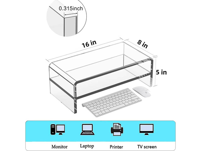 Acrylic Monitor Stand, 2 Tier Computer Monitor Stand Riser16 inch Acrylic Computer Monitor Stand Riser for iMac, PC, Desktop, Laptop, TV Screen...