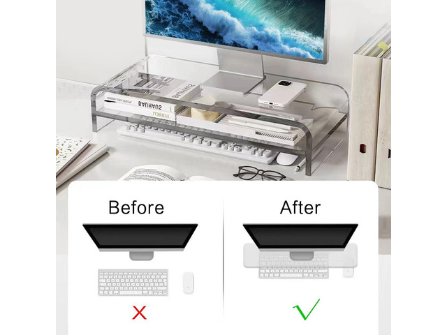 Acrylic Monitor Stand, 2 Tier Computer Monitor Stand Riser16 inch Acrylic Computer Monitor Stand Riser for iMac, PC, Desktop, Laptop, TV Screen...