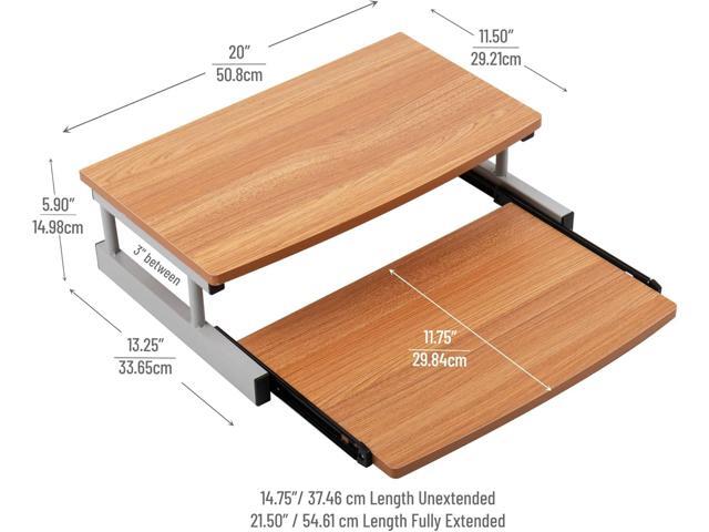 Mind Reader Monitor Stand, Sliding Keyboard Drawer, Laptop, Riser, Office, Wood/Metal, 20' L x 14.75' W x 5.9' H, Brown, Silver