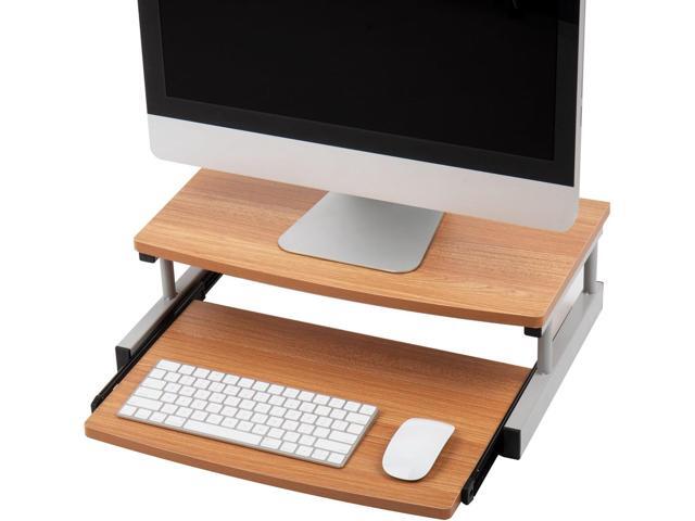 Mind Reader Monitor Stand, Sliding Keyboard Drawer, Laptop, Riser, Office, Wood/Metal, 20' L x 14.75' W x 5.9' H, Brown, Silver