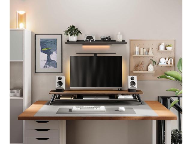 Fenge Dual Monitor Stand, Monitor Stands Riser for 2 Monitors, 42.5 Inch Wood Desk Shelf with Storage Organizer and Cable Management for Office...