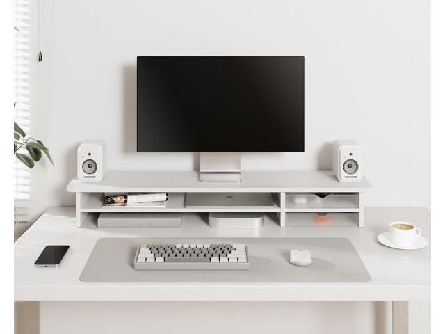 Fenge Monitor Stand, Dual Monitor Riser, 42.5inch Large Desk Computer Monitor Stand Riser with Drawer, 2 Tier Wood & Acrylic Desktop Organizer for...