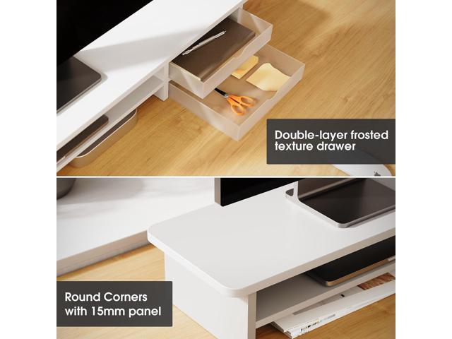 Fenge Monitor Stand, Dual Monitor Riser, 42.5inch Large Desk Computer Monitor Stand Riser with Drawer, 2 Tier Wood & Acrylic Desktop Organizer for...