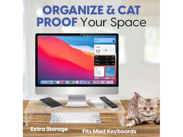Mammoth DuraClear Acrylic Monitor Stand Riser - 3.5' Elevation and 20' Wide Computer Monitor Stand - Elevate Monitor & Organize Your Workspace