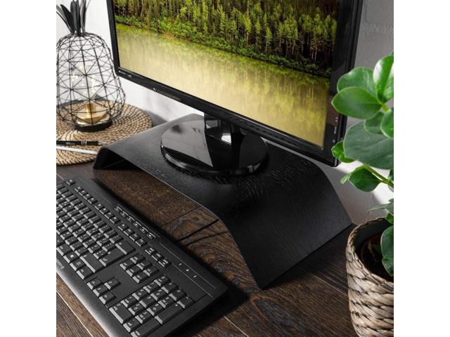 kalibri Wood Monitor Stand Riser - Computer Desk Holder Desktop Dock Wooden Mount Display for PC TV Screen Notebook Laptop - Oak with Black Stain