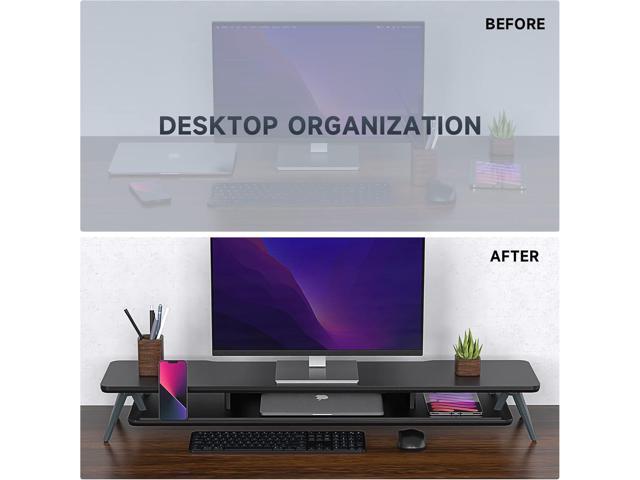 Fenge Dual Monitor Stand, Monitor Stands Riser for 2 monitors, 42.5 Inch Wood Desk Shelf with Storage Organizer and Cable Management for Office...