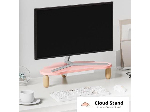 Monitor Stand Riser,Cloud-Shaped Sturdy Wood Computer Monitor Stand Wirh Drawer, Monitor Stand Riser, Multi-Purpose Desktop Organizer Riser for...