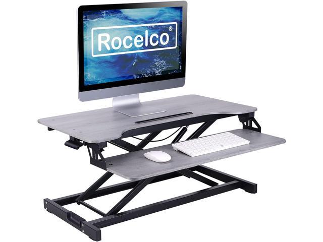 Rocelco Standing Desk Converter 31.5 Inch Sit Stand Up Dual Monitor Tabletop Riser with Tablet Mount, Height Adjustable Home Office Workstation -...