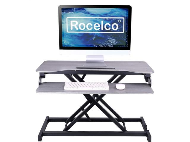 Rocelco Standing Desk Converter 31.5 Inch Sit Stand Up Dual Monitor Tabletop Riser with Tablet Mount, Height Adjustable Home Office Workstation -...