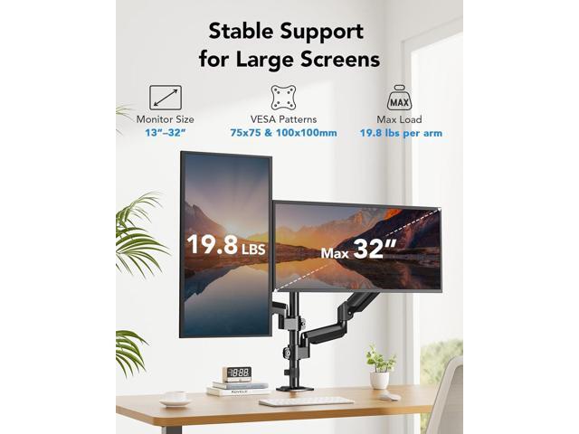 HUANUO Dual Monitor Mount up to 32 inches Screens, Taller Monitor Stand Hold 19.8lbs, Dual Monitor Arm Desk Mount Easy Adjustable with Tilt,...