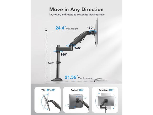 HUANUO Single Monitor Mount, Adjustable Monitor Arm Desk Mount Fits 13-32 inch Screen, Holds 19.8lb, Monitor Stand with 24.41 inch Max Height, Full...