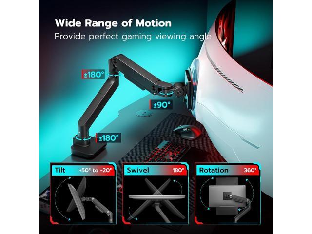 ARES WING Ultrawide Monitor Arm for 17 to 49 Inch Heavy Duty Curved Screen, Holds 44 Lbs, Adjustable Gas Spring Monitor Arm Desk Mount with C...