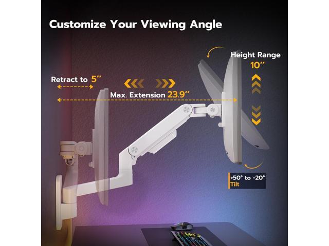 Wall Mount Monitor Arm for 17-49 Inch Ultrawide Monitors, Heavy Duty Single Monitor Mount Holds 44 lbs, Fully Adjustable Gas Spring Monitor Arm...
