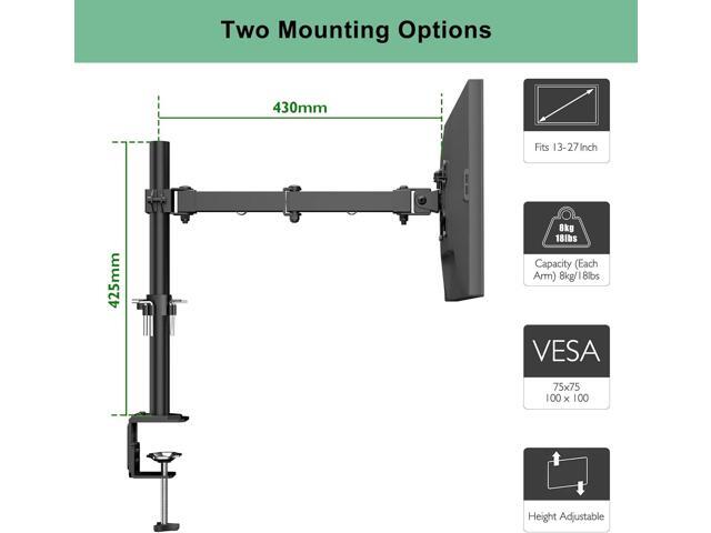 ERGOMAKERDual Monitor Desk Mount, Fully Adjustable Dual Monitor Arm for 2 Computer Screens up to 27', Heavy Duty Dual Monitor Stand for Desk,...